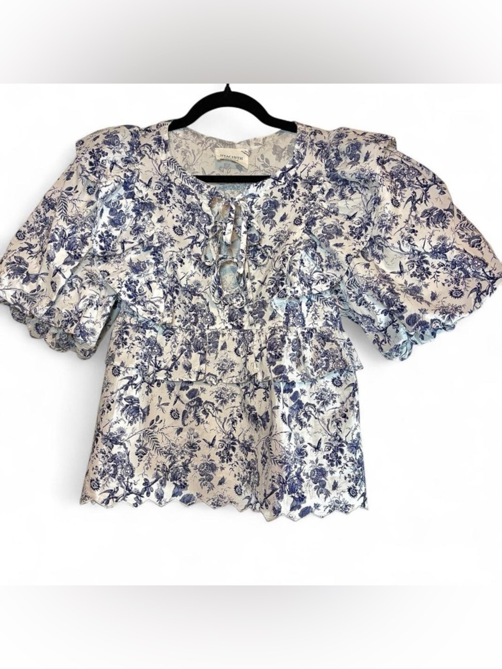 Tuckernuck Hyacinth House Nadia Blouse in Navy/White Toile/Floral Pattern